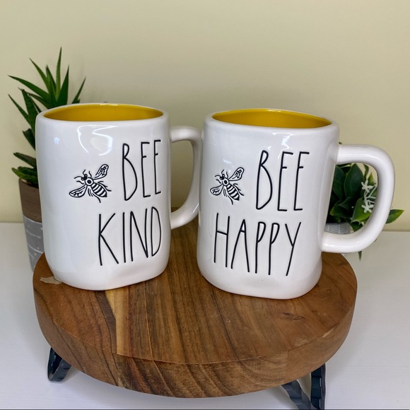 RAE DUNN 2 COFFEE Mug Set BE HAPPY BE KIND